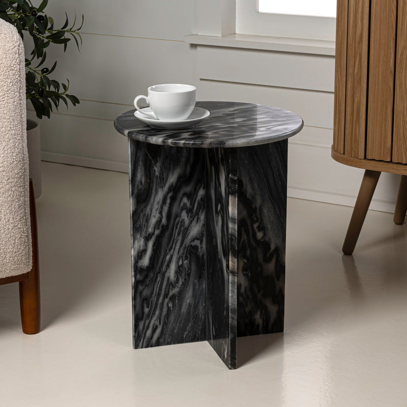 Javier 14" Contemporary Natural Marble Handmade X-Shaped End Table - JONATHAN Y
