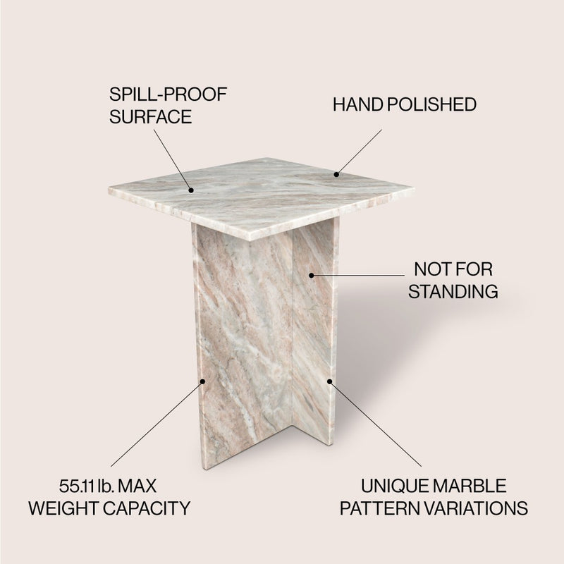 Cecil 18.5" Contemporary Natural Marble Handmade T-Shaped End Table