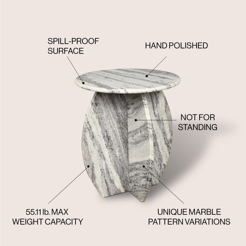 Venus 17.5" Contemporary Natural Marble Handmade X-Shaped End Table