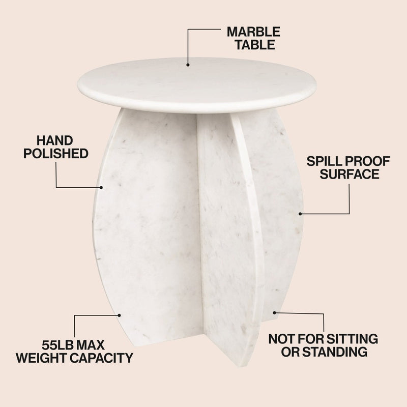 Venus 17.5" Contemporary Natural Marble Handmade X-Shaped End Table