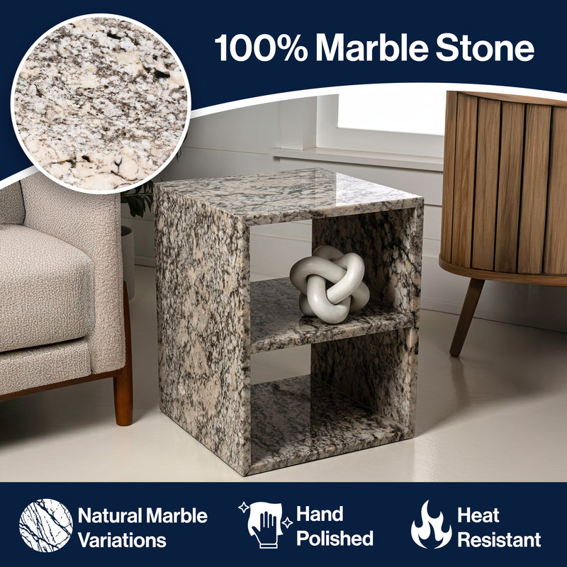 Sloane 2" Modern Natural Marble Handmade Rectangular 2-Shelf End Table