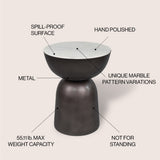 Atarah 16" Contemporary Natural Marble/Metal Handmade Hourglass End Table - JONATHAN Y
