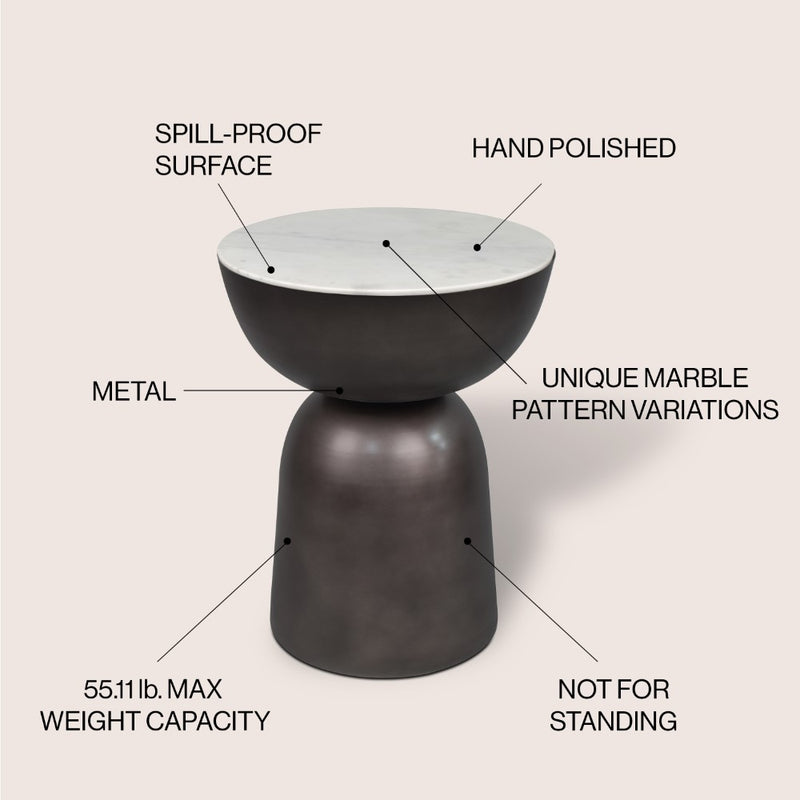 Atarah 16" Contemporary Natural Marble/Metal Handmade Hourglass End Table - JONATHAN Y
