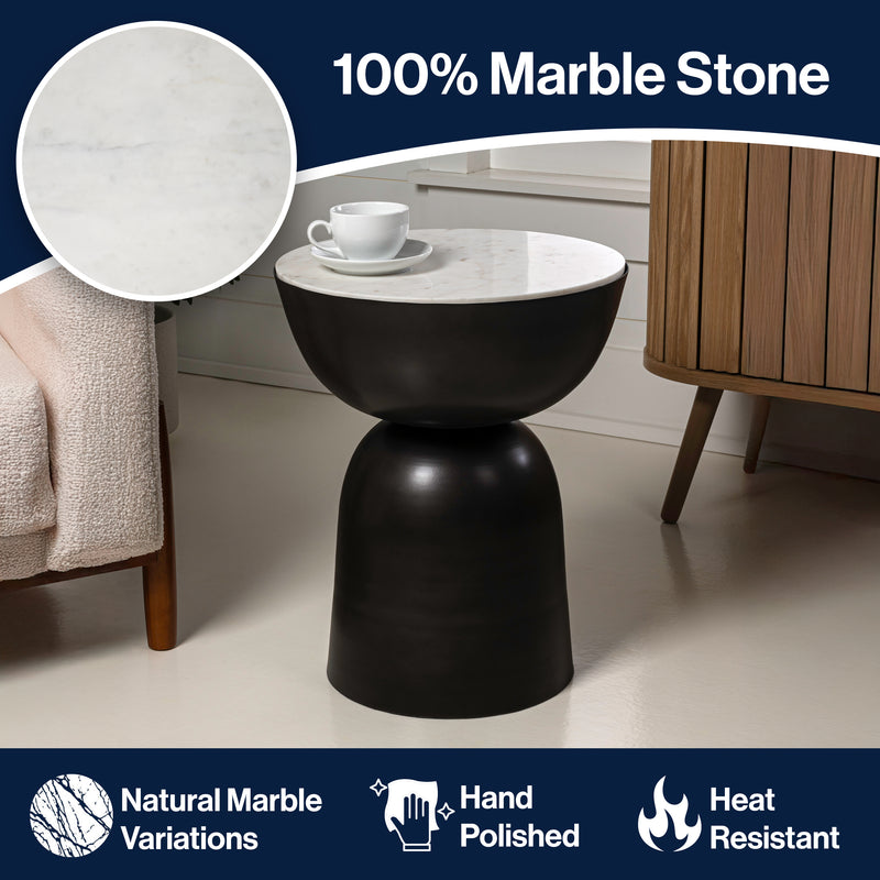 Atarah 2" Contemporary Natural Marble/Metal Handmade Hourglass End Table