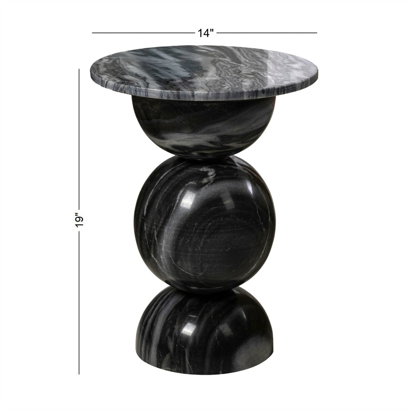 Aura 14" Modern Natural Marble Handmade Stacked Round Pedestal End Table - JONATHAN Y