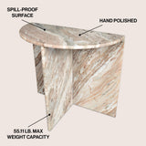Patrice 20" Art Deco Minimalist Natural Marble Handmade Demilune Side Table