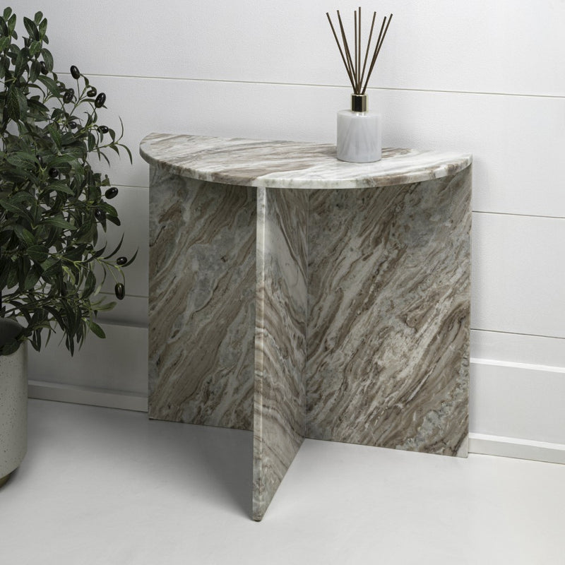 Patrice 20" Art Deco Minimalist Natural Marble Handmade Demilune Side Table