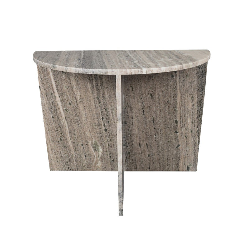 Patrice 20" Art Deco Minimalist Natural Marble Handmade Demilune Side Table