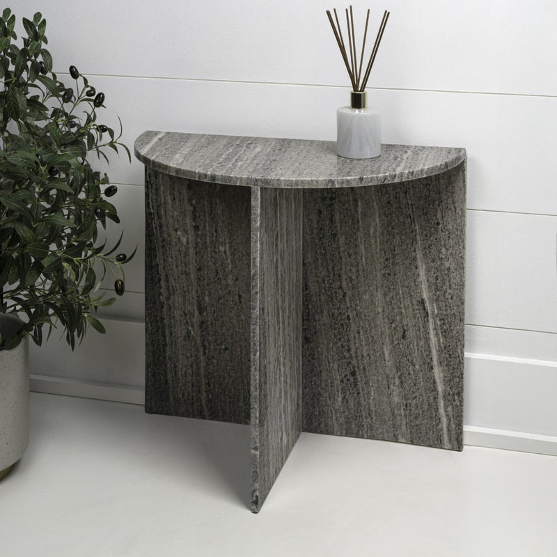 Patrice 20" Art Deco Minimalist Natural Marble Handmade Demilune Side Table