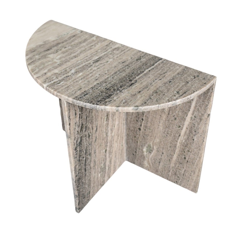 Patrice 20" Art Deco Minimalist Natural Marble Handmade Demilune Side Table