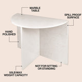 Patrice 20" Art Deco Minimalist Natural Marble Handmade Demilune Side Table