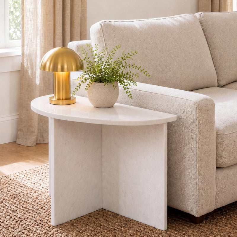 Patrice 20" Art Deco Minimalist Natural Marble Handmade Demilune Side Table
