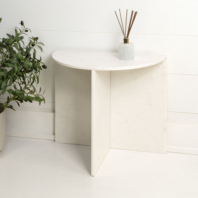 Patrice 20" Art Deco Minimalist Natural Marble Handmade Demilune Side Table