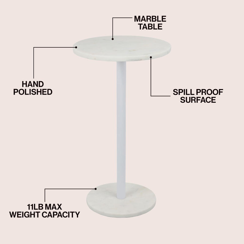 Cogsen 22.25" Contemporary Natural Marble/Metal Pedestal Drink Table
