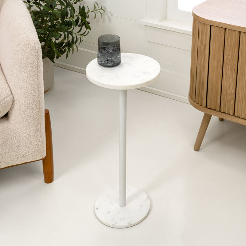 Cogsen 22.25" Contemporary Natural Marble/Metal Pedestal Drink Table