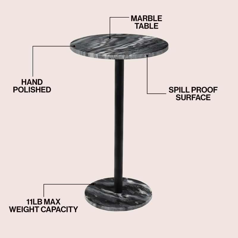 Cogsen 22.25" Contemporary Natural Marble/Metal Pedestal Drink Table