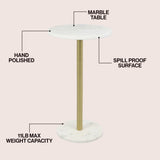Cogsen 22.25" Contemporary Natural Marble/Metal Pedestal Drink Table