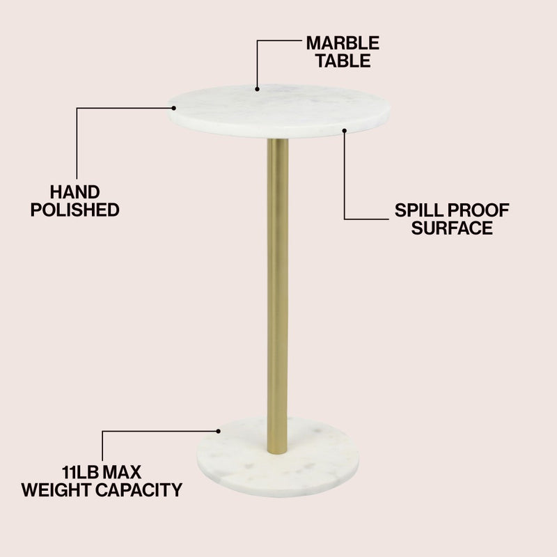 Cogsen 22.25" Contemporary Natural Marble/Metal Pedestal Drink Table