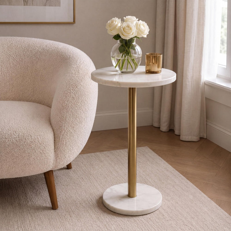 Cogsen 22.25" Contemporary Natural Marble/Metal Pedestal Drink Table