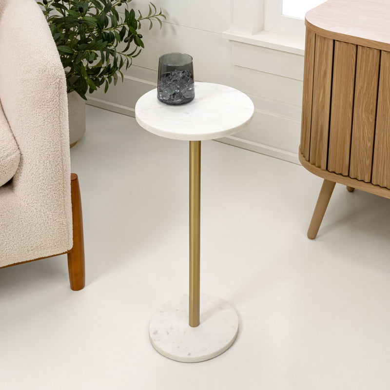 Cogsen 22.25" Contemporary Natural Marble/Metal Pedestal Drink Table