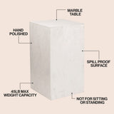 Felix 18" Contemporary Solid Natural Marble Handmade Square Plinth Block Pedestal End Table