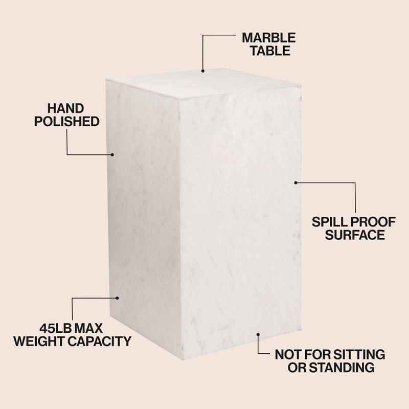 Felix 18" Contemporary Solid Natural Marble Handmade Square Plinth Block Pedestal End Table
