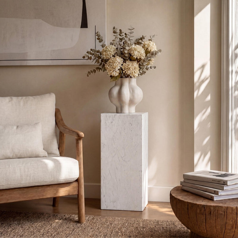 Felix 18" Contemporary Solid Natural Marble Handmade Square Plinth Block Pedestal End Table