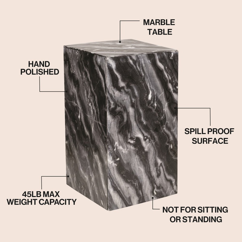 Felix 18" Contemporary Solid Natural Marble Handmade Square Plinth Block Pedestal End Table