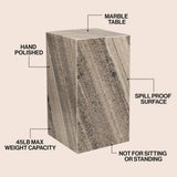 Felix 18" Contemporary Solid Natural Marble Handmade Square Plinth Block Pedestal End Table
