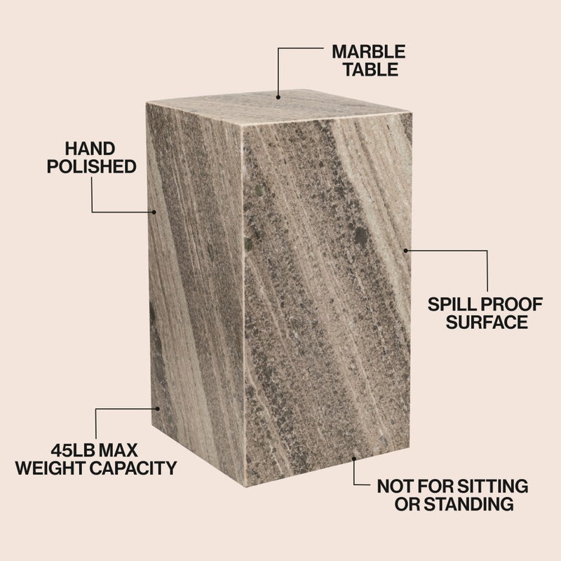 Felix 18" Contemporary Solid Natural Marble Handmade Square Plinth Block Pedestal End Table