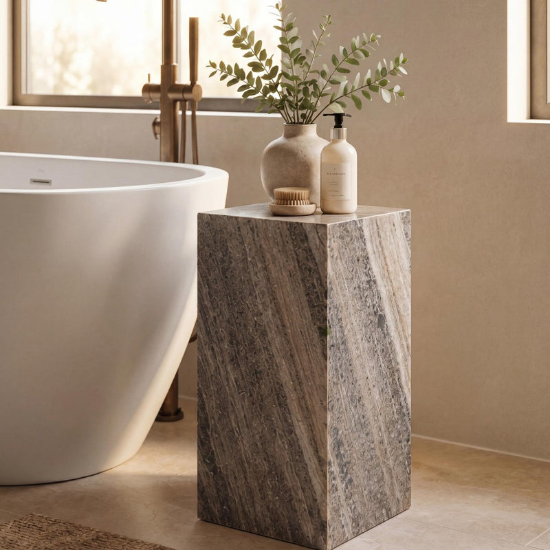 Felix 18" Contemporary Solid Natural Marble Handmade Square Plinth Block Pedestal End Table