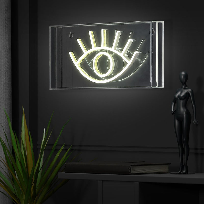 Eye 11.8" Contemporary Glam Acrylic Box USB Operated LED Neon Light - JONATHAN Y
