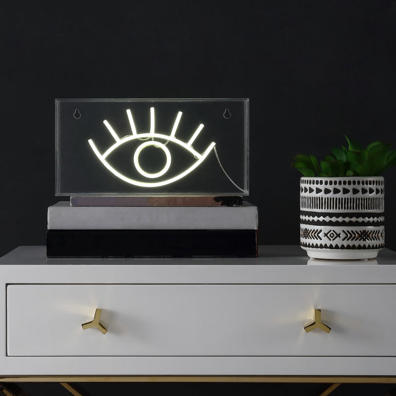 Eye 11.8" Contemporary Glam Acrylic Box USB Operated LED Neon Light - JONATHAN Y