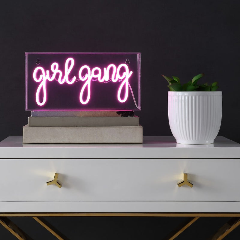 Girl Gang 11.88" Contemporary Glam Acrylic Box USB Operated LED Neon Light - JONATHAN Y