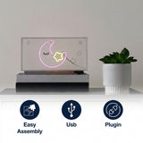 Moon 11.8" Contemporary Glam Acrylic Box USB Operated LED Neon Light Pink/Yellow – ICONS