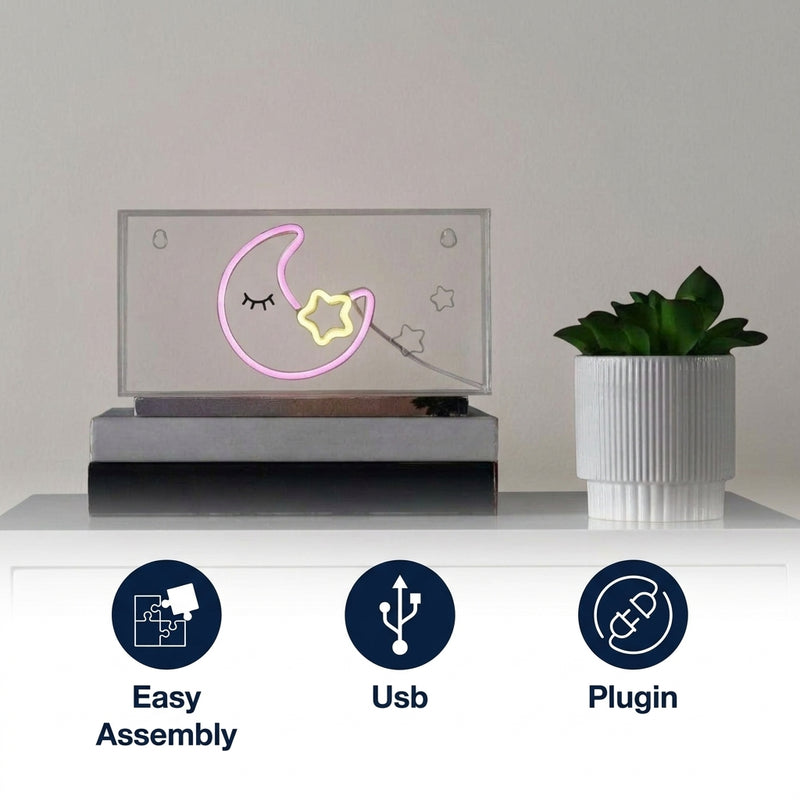 Moon 11.8" Contemporary Glam Acrylic Box USB Operated LED Neon Light Pink/Yellow – ICONS