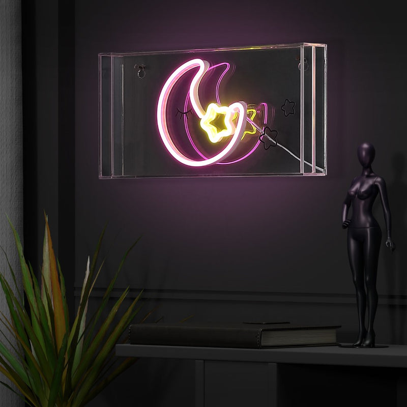 Moon 11.8" Contemporary Glam Acrylic Box USB Operated LED Neon Light - JONATHAN Y