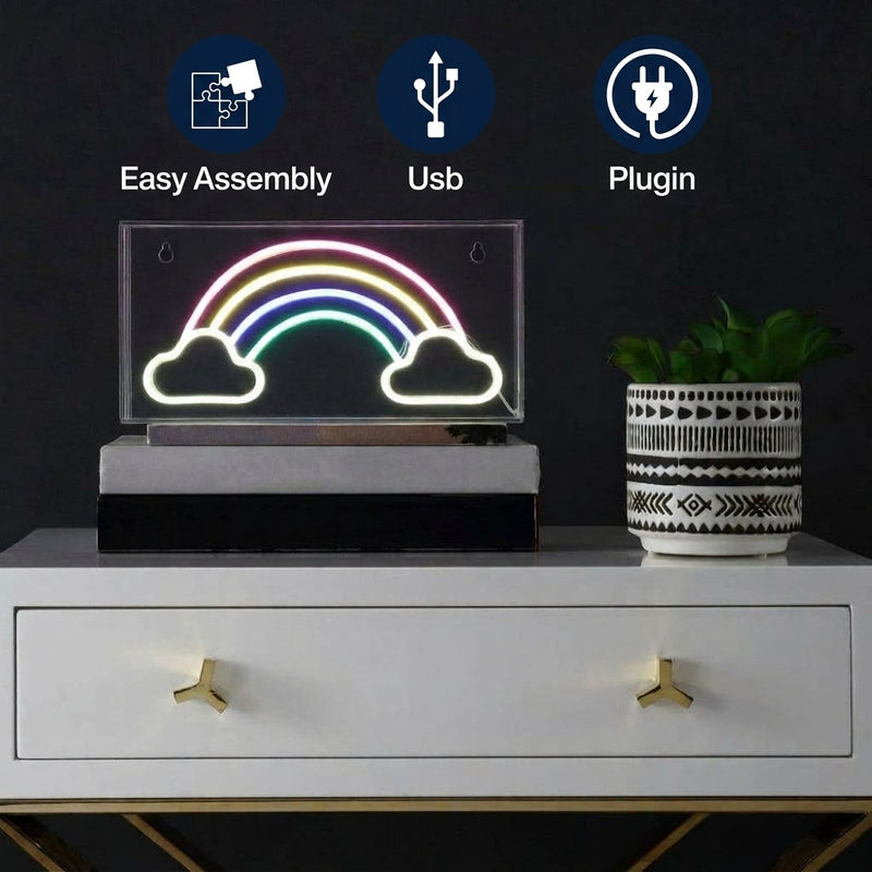 Rainbow 11.75" Contemporary Glam Acrylic Box USB Operated LED Neon Light Multi-Colored – ICONS