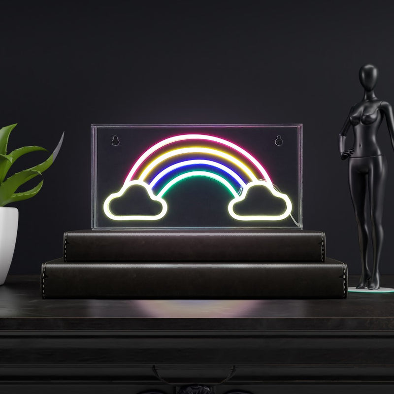 Rainbow 11.75" Contemporary Glam Acrylic Box USB Operated LED Neon Light - JONATHAN Y