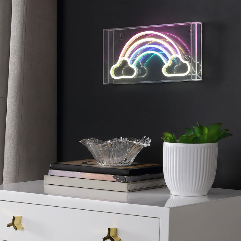 Rainbow 11.75" Contemporary Glam Acrylic Box USB Operated LED Neon Light - JONATHAN Y