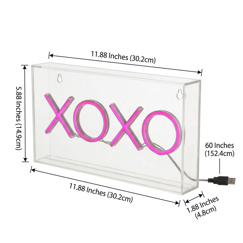 XOXO 11.75" Contemporary Glam Acrylic Box USB Operated LED Neon Light Pink – DIM