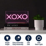 XOXO 11.75" Contemporary Glam Acrylic Box USB Operated LED Neon Light Pink – ICONS