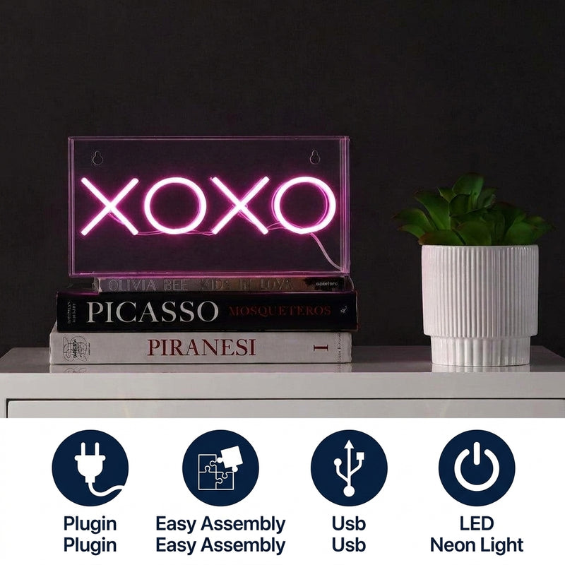 XOXO 11.75" Contemporary Glam Acrylic Box USB Operated LED Neon Light Pink – ICONS