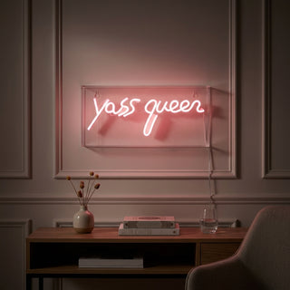 Yass Queen 11.8" Contemporary Glam Acrylic Box USB Operated LED Neon Light Pink – AI-ON
