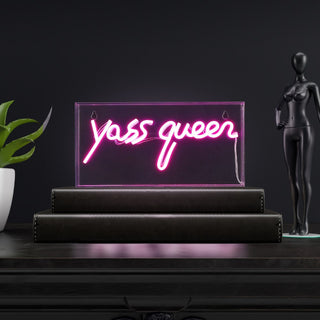 Yass Queen 11.8" Contemporary Glam Acrylic Box USB Operated LED Neon Light - JONATHAN Y