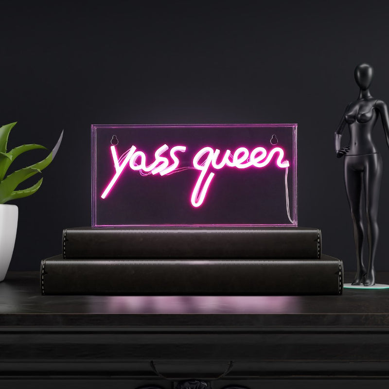 Yass Queen 11.8" Contemporary Glam Acrylic Box USB Operated LED Neon Light - JONATHAN Y
