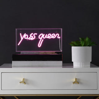 Yass Queen 11.8" Contemporary Glam Acrylic Box USB Operated LED Neon Light - JONATHAN Y