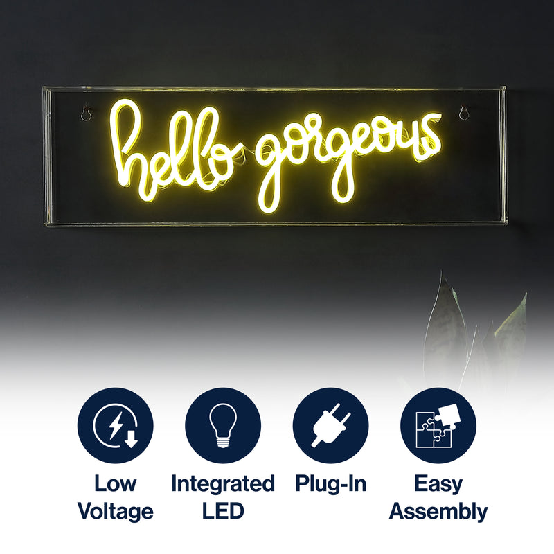 Hello Gorgerous 20" Contemporary Glam Acrylic Box USB Operated LED Neon Light