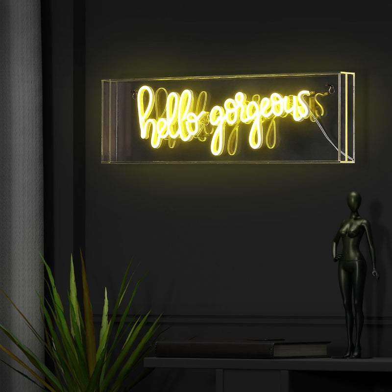 Hello Gorgerous 20" Contemporary Glam Acrylic Box USB Operated LED Neon Light - JONATHAN Y