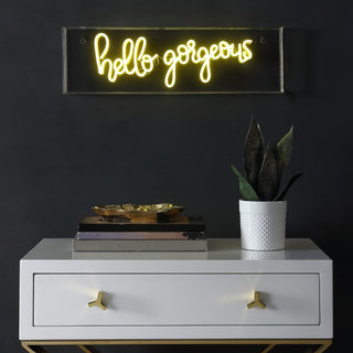 Hello Gorgerous 20" Contemporary Glam Acrylic Box USB Operated LED Neon Light - JONATHAN Y